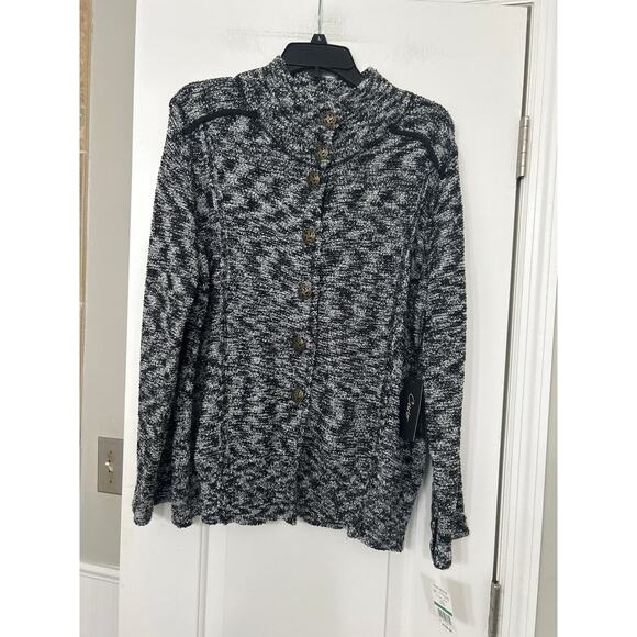 Curio Black Textured Knit Mock Neck Button Down Cardigan Sweater New L - Picture 5 of 16